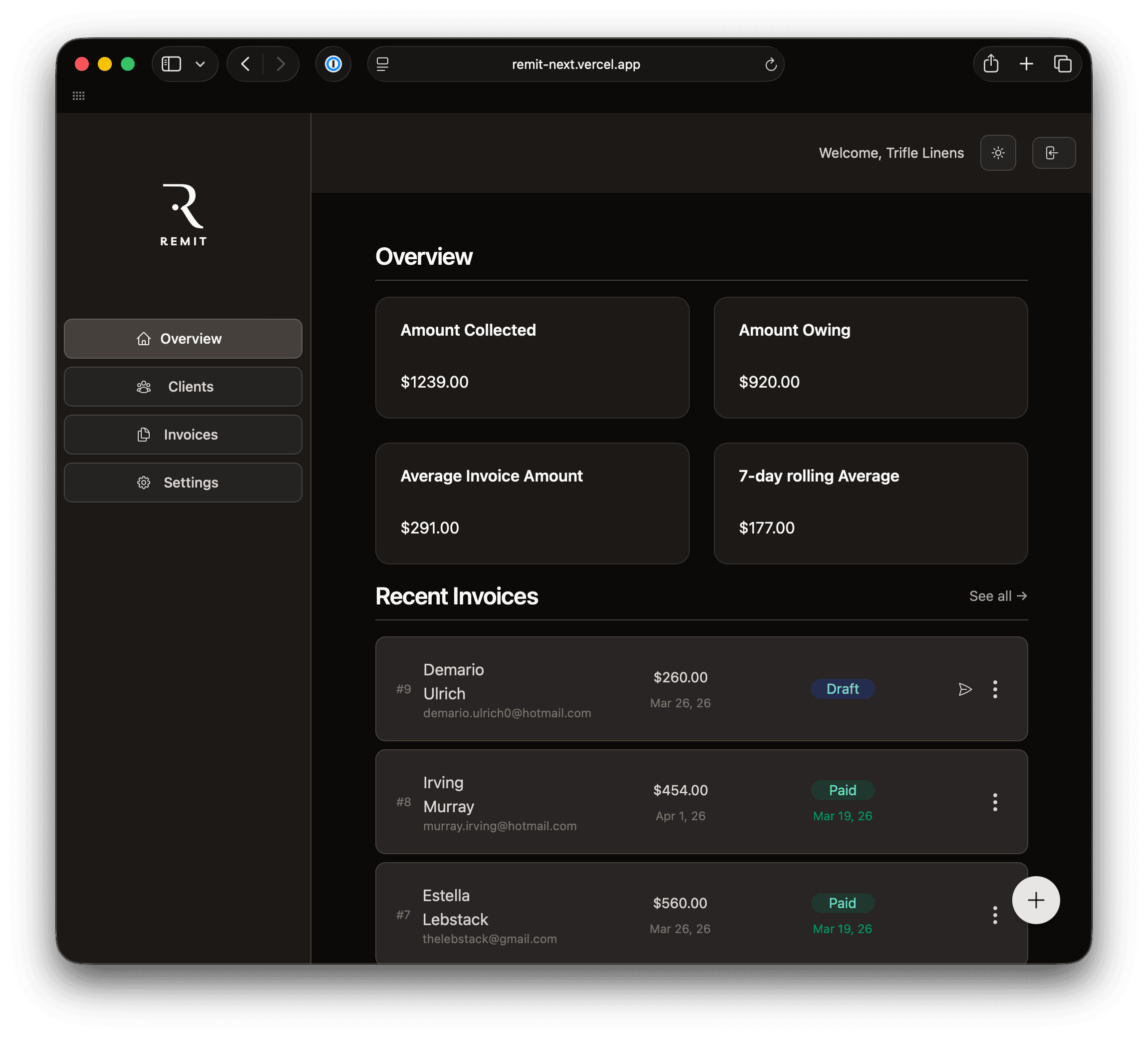 Remit — simple invoicing solution